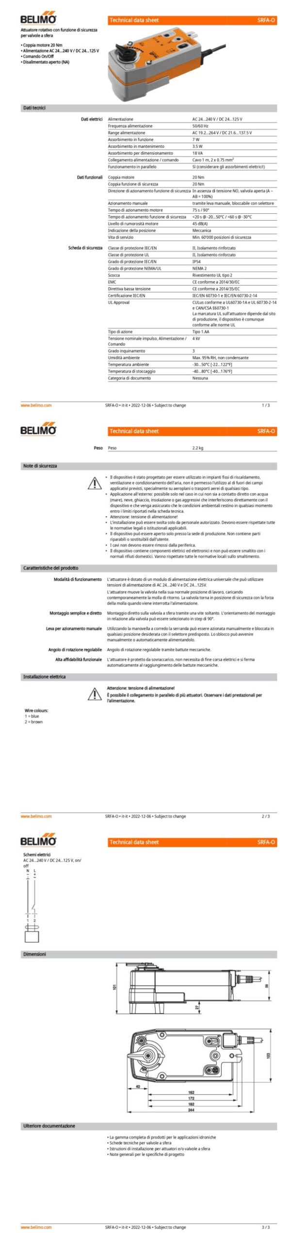SRFA-O Attuatore rotativo con funzione di sicurezza NO, 20 Nm, AC 24...240 V / DC 24...125 V, On/Off, 75 s, IP54 - immagine 2