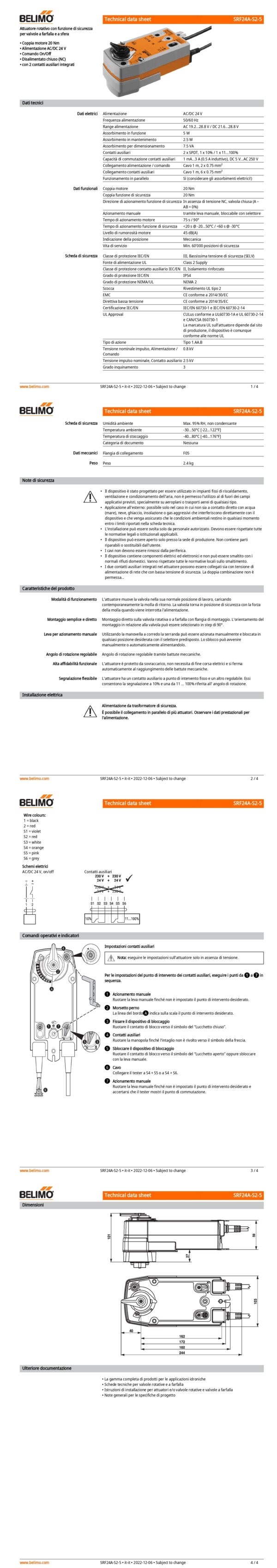 SRF24A-S2-5 Attuatore rotativo con funzione di sicurezza NC, 20 Nm, AC/DC 24 V, On/Off, 75 s, 2 x SPDT, IP54, F05 - immagine 2