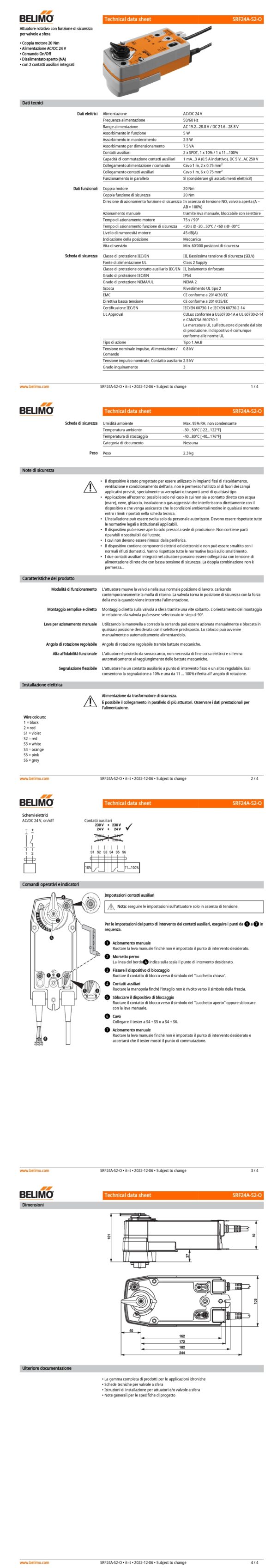 SRF24A-S2-O Attuatore rotativo con funzione di sicurezza NO, 20 Nm, AC/DC 24 V, On/Off, 75 s, 2 x SPDT, IP54 - immagine 2