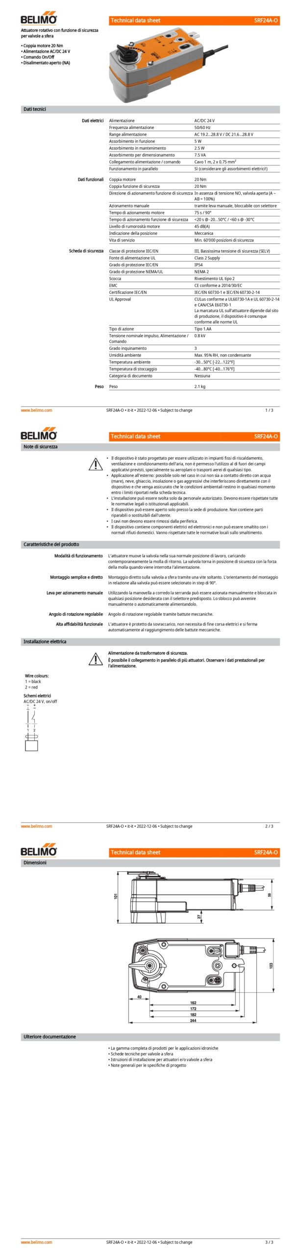 SRF24A-O Attuatore rotativo con funzione di sicurezza NO, 20 Nm, AC/DC 24 V, On/Off, 75 s, IP54 - immagine 2