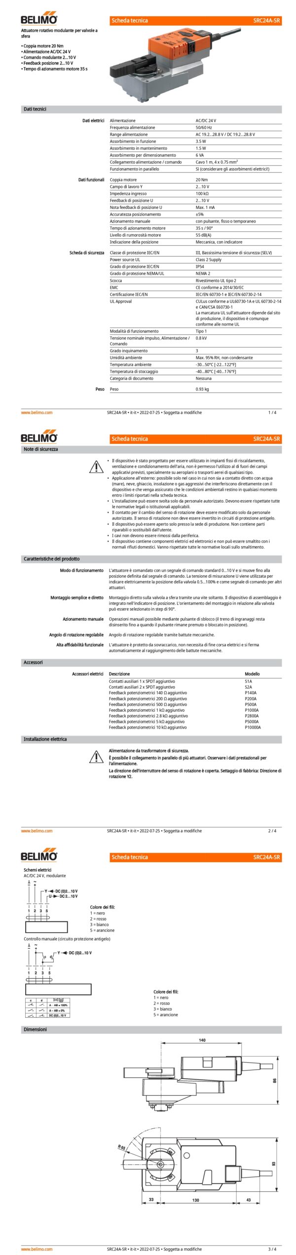 SRC24A-SR Attuatore rotativo, 20 Nm, AC/DC 24 V, 2...10 V, 35 s, IP54 - immagine 2
