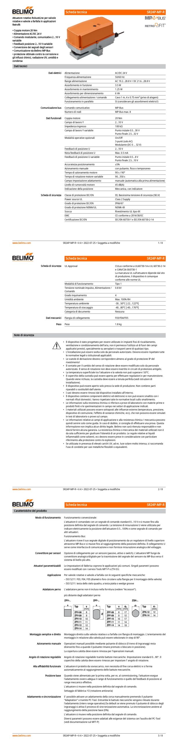 SR24P-MP-R Attuatore rotativo (retrofit), 20 Nm, AC/DC 24 V, MP-Bus, 90 s (90...350 s), IP66/67, F03/F04/F05 - immagine 2