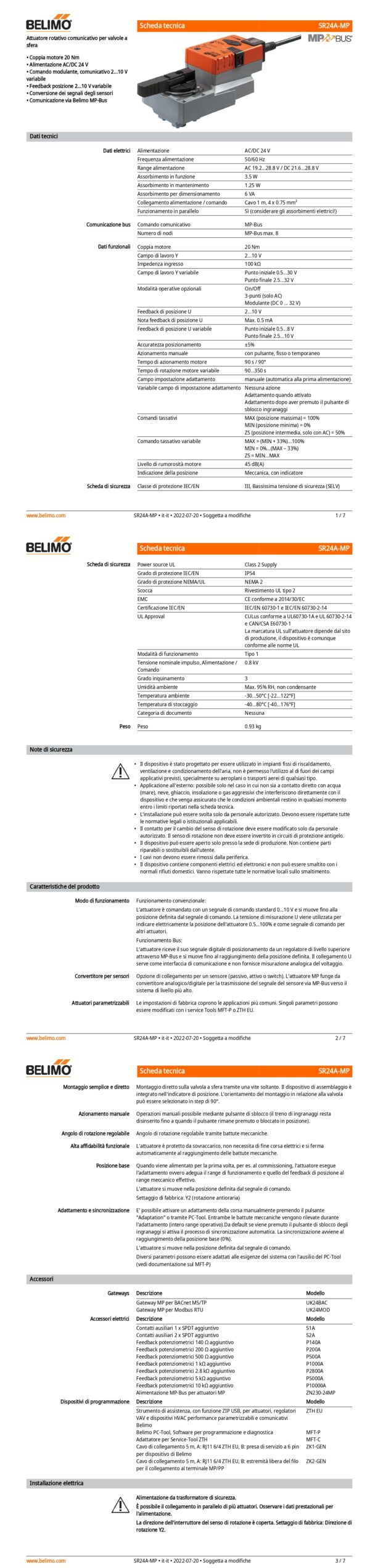 SR24A-MP Attuatore rotativo, 20 Nm, AC/DC 24 V, MP-Bus, 90 s (90...350 s), IP54 - immagine 2