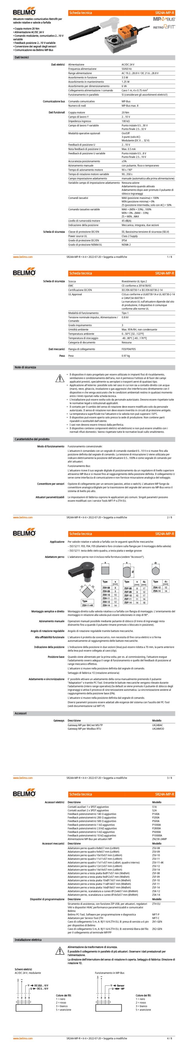 SR24A-MP-R Attuatore rotativo (retrofit), 20 Nm, AC/DC 24 V, MP-Bus, 90 s (90...350 s), IP54, F03/F04/F05 - immagine 2