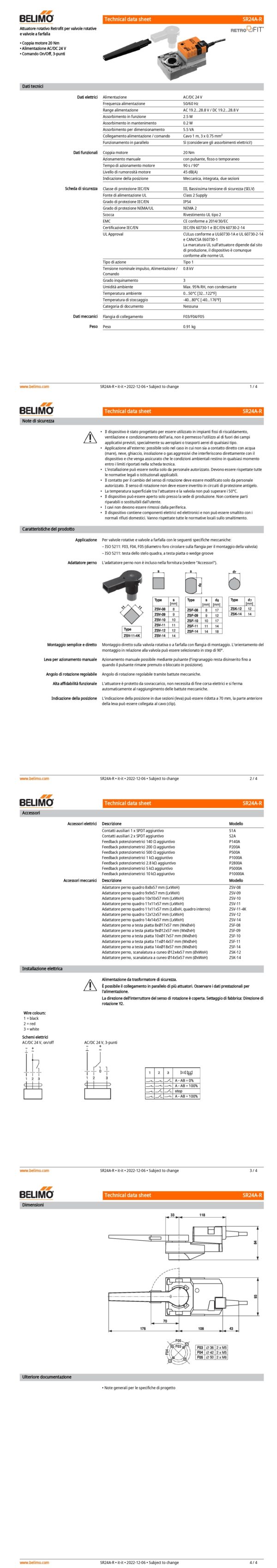 SR24A-R Attuatore rotativo (retrofit), 20 Nm, AC/DC 24 V, On/Off, 3-punti, 90 s, IP54, F03/F04/F05 - immagine 2