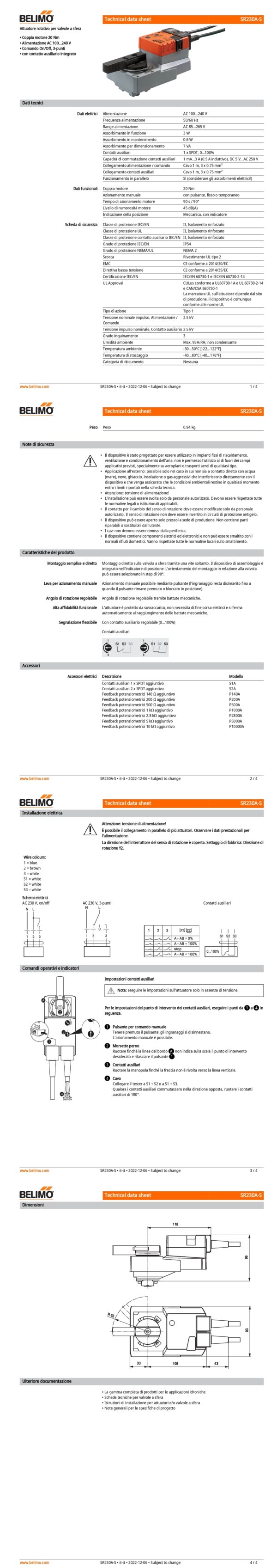 SR230A-S Attuatore rotativo, 20 Nm, AC 100...240 V, On/Off, 3-punti, 90 s, 1 x SPDT, IP54 - immagine 2