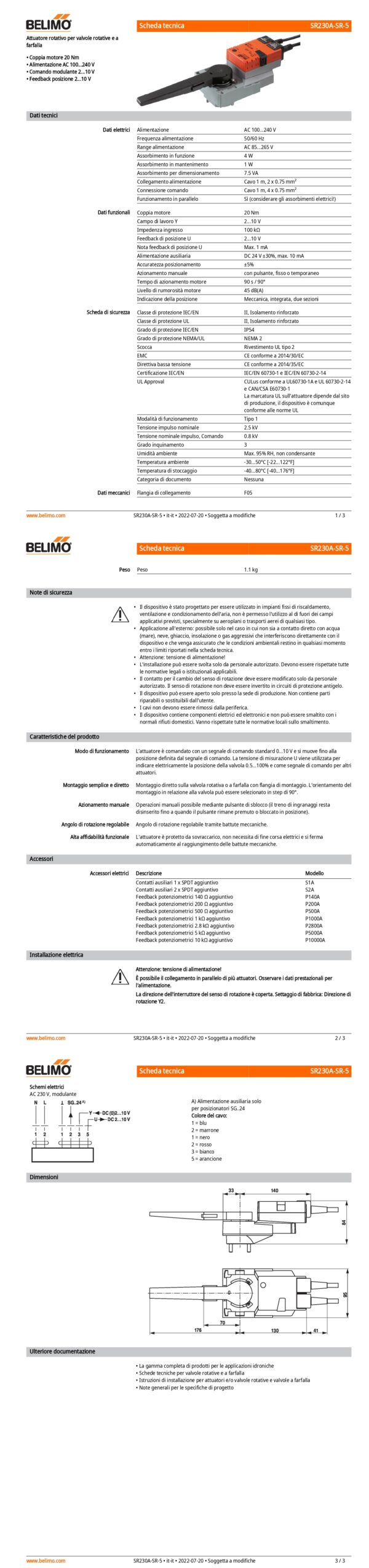 SR230A-SR-5 Attuatore rotativo, 20 Nm, AC 100...240 V, 2...10 V, 90 s, IP54, F05 - immagine 2
