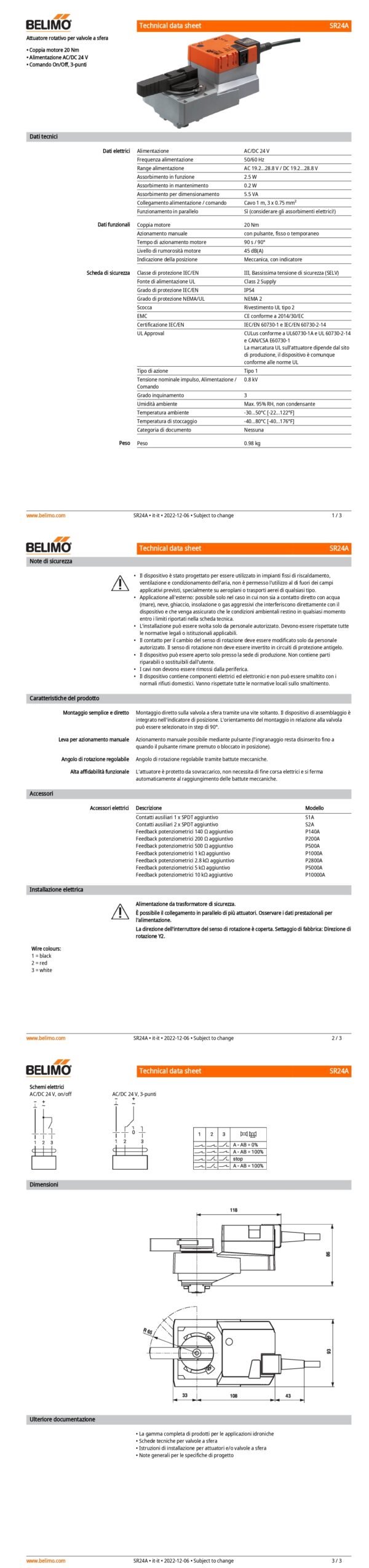 SR24A Attuatore rotativo, 20 Nm, AC/DC 24 V, On/Off, 3-punti, 90 s, IP54 - immagine 2