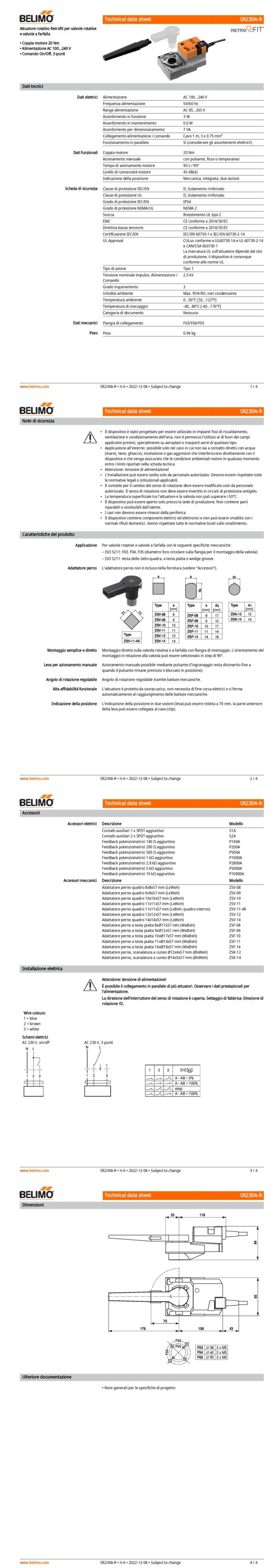 SR230A-R Attuatore rotativo (retrofit), 20 Nm, AC 100...240 V, On/Off, 3-punti, 90 s, IP54, F03/F04/F05 - immagine 2