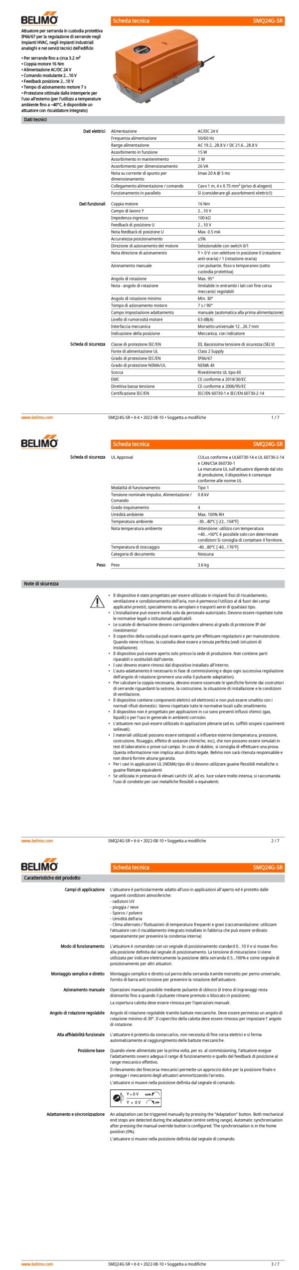 SMQ24G-SR Attuatore rotativo, 16 Nm, AC/DC 24 V, 2...10 V, 7 s, IP66/67 - immagine 2