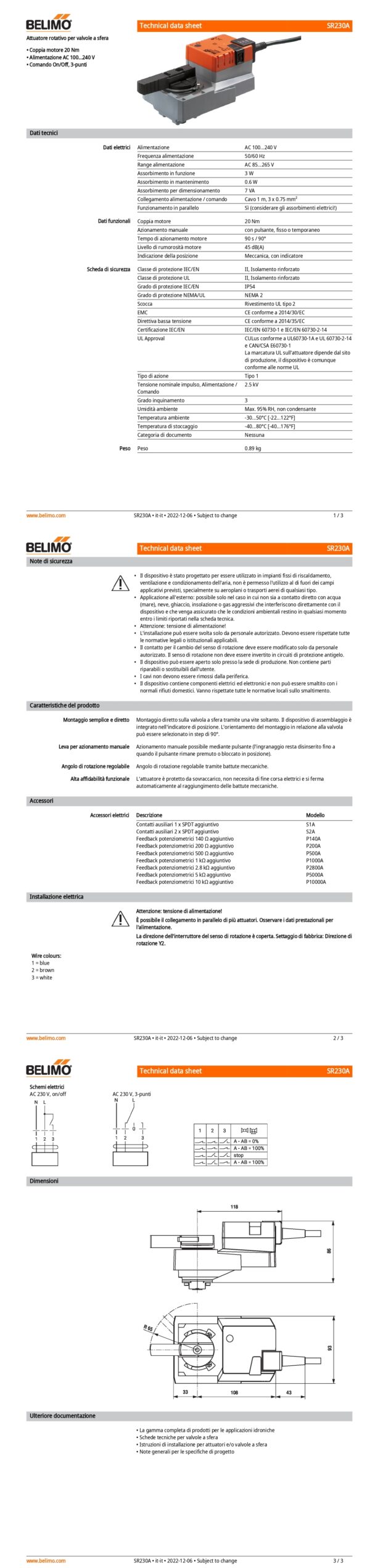 SR230A Attuatore rotativo, 20 Nm, AC 100...240 V, On/Off, 3-punti, 90 s, IP54 - immagine 2