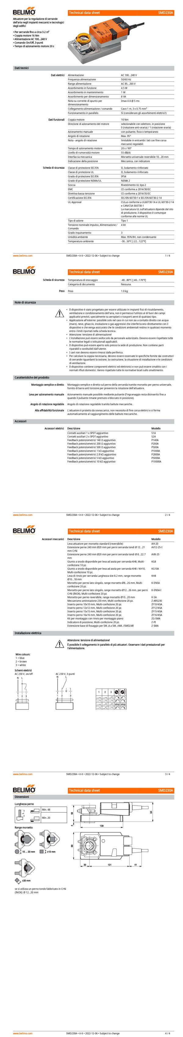 SMD230A Attuatore rotativo a corsa molto rapida, 16 Nm, AC 100...240 V, On/Off, 3-punti, 20 s, IP54 - immagine 2