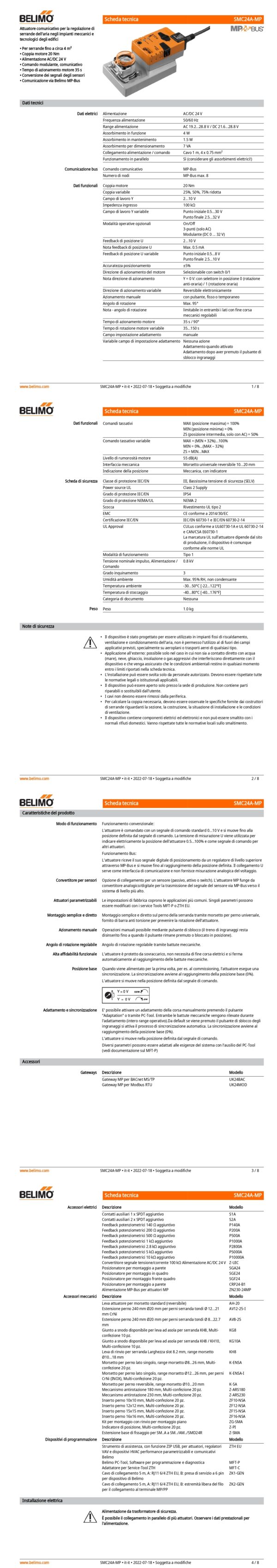 SMC24A-MP Attuatore rotativo a corsa veloce, 20 Nm, AC/DC 24 V, MP-Bus, 35 s (35...150 s), IP54 - immagine 2
