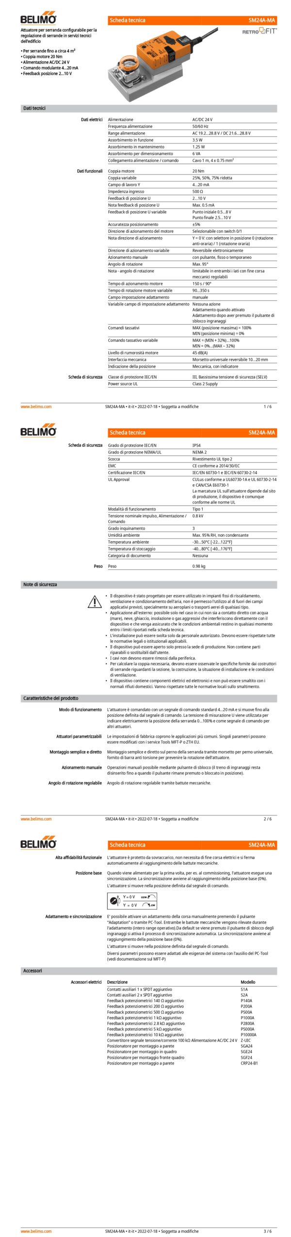 SM24A-MA Attuatore rotativo, 20 Nm, AC/DC 24 V, 4...20 mA, 150 s, IP54 - immagine 2