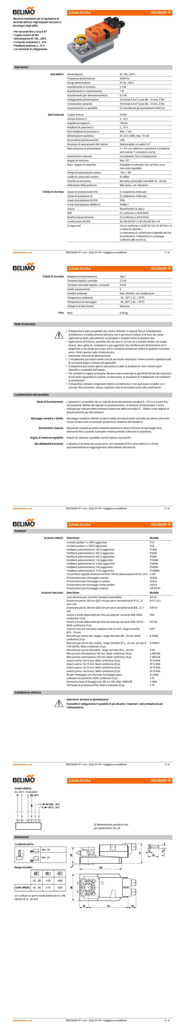 SM230ASR-TP Attuatore rotativo, 20 Nm, AC 100...240 V, 2...10 V, 150 s, IP54, Terminali - immagine 2