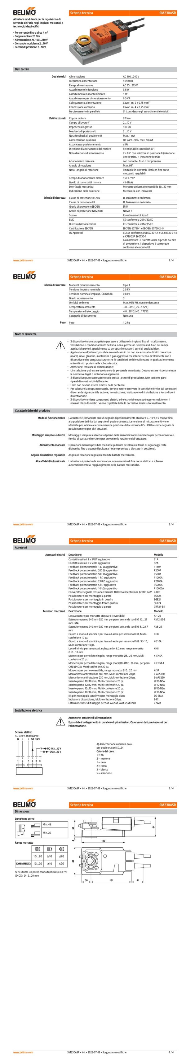 SM230ASR Attuatore rotativo, 20 Nm, AC 100...240 V, 2...10 V, 150 s, IP54 - immagine 2