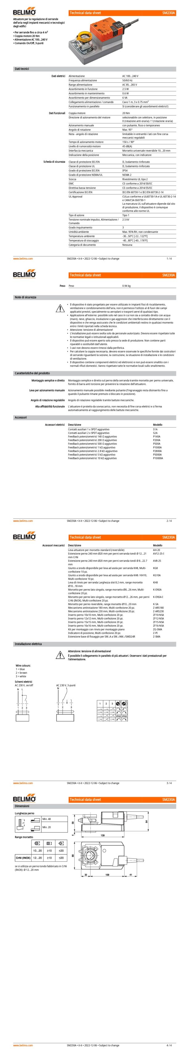 SM230A Attuatore rotativo, 20 Nm, AC 100...240 V, On/Off, 3-punti, 150 s, IP54 - immagine 2