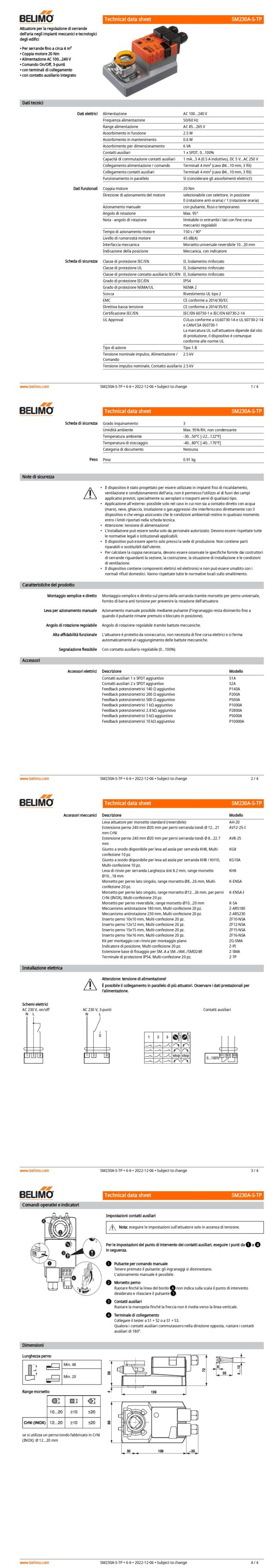 SM230A-S-TP Attuatore rotativo, 20 Nm, AC 100...240 V, On/Off, 3-punti, 150 s, 1 x SPDT, IP54, Terminali - immagine 2