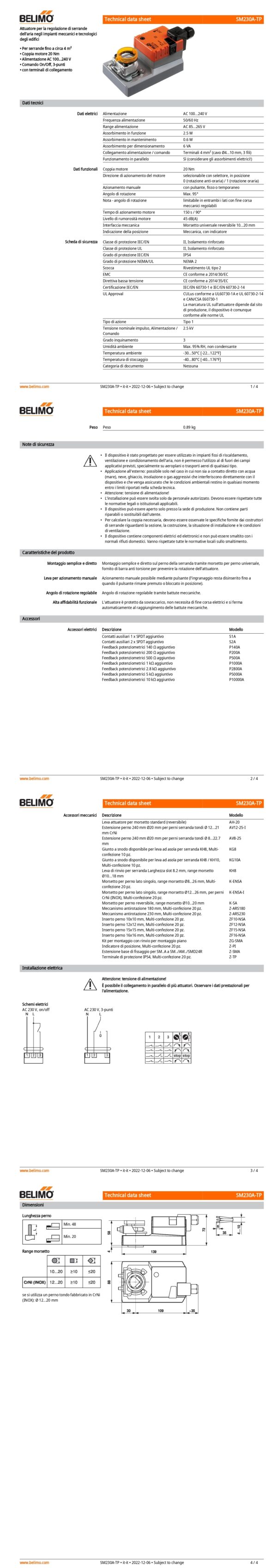 SM230A-TP Attuatore rotativo, 20 Nm, AC 100...240 V, On/Off, 3-punti, 150 s, IP54, Terminali - immagine 2