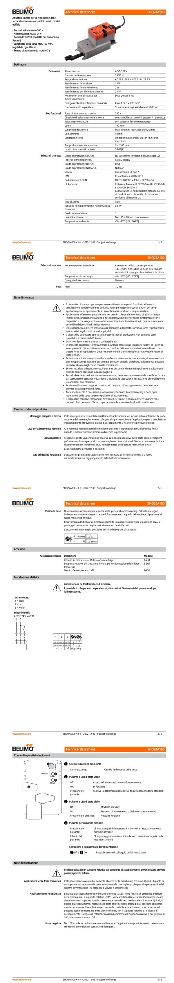 SHQ24A100 Attuatore Lineare, 200 N, AC/DC 24 V, On/Off, 7 s, Corsa 100 mm, IP54 - immagine 2
