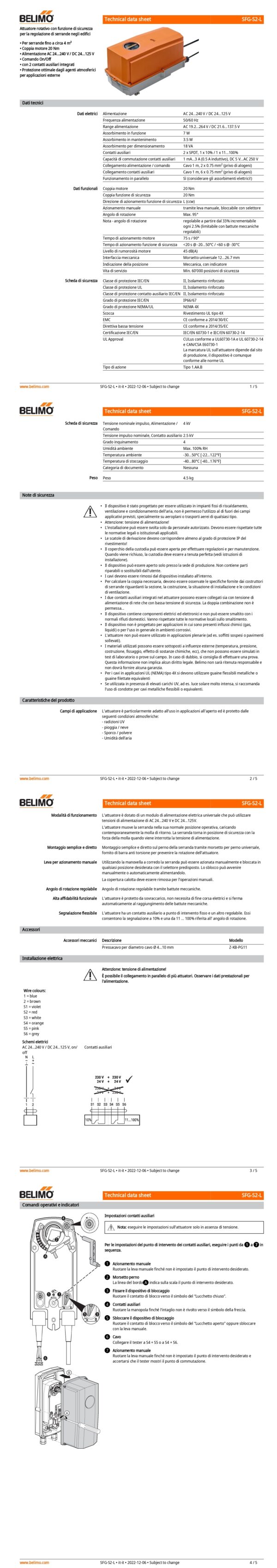 SFG-S2-L Attuatore rotativo con funzione di sicurezza, 20 Nm, AC 24...240 V / DC 24...125 V, On/Off, 75 s, 2 x SPDT, IP66/67 - immagine 2