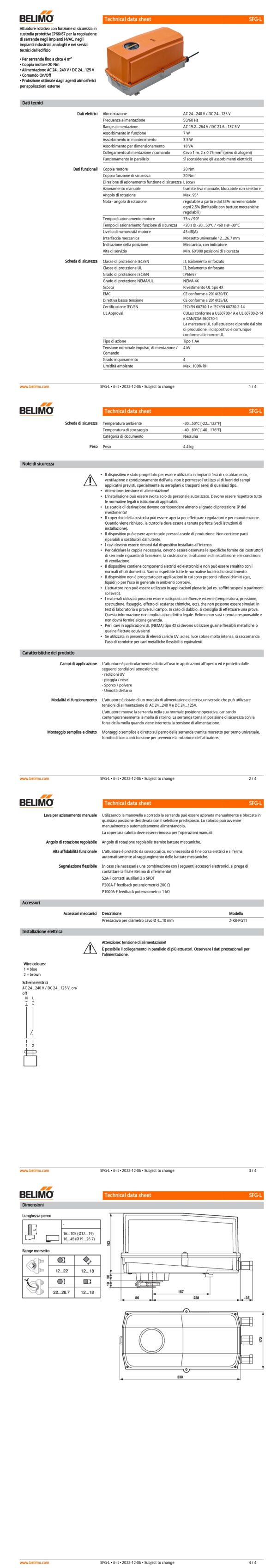 SFG-L Attuatore rotativo con funzione di sicurezza, 20 Nm, AC 24...240 V / DC 24...125 V, On/Off, 75 s, IP66/67 - immagine 2