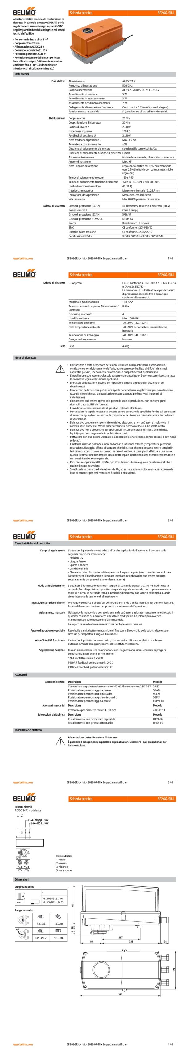 SF24G-SR-L Attuatore rotativo con funzione di sicurezza, 20 Nm, AC/DC 24 V, 2...10 V, 150 s, IP66/67 - immagine 2