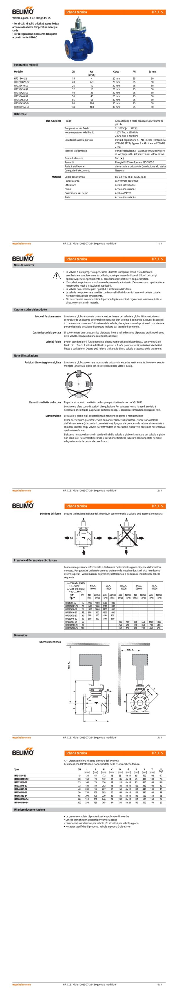 H7015X4-S2 Valvola a globo, 3-vie, DN 15, Flange, PN 25, ps 2500 kPa, kvs 4 m³/h, Temperatura del fluido 5...200°C - immagine 2