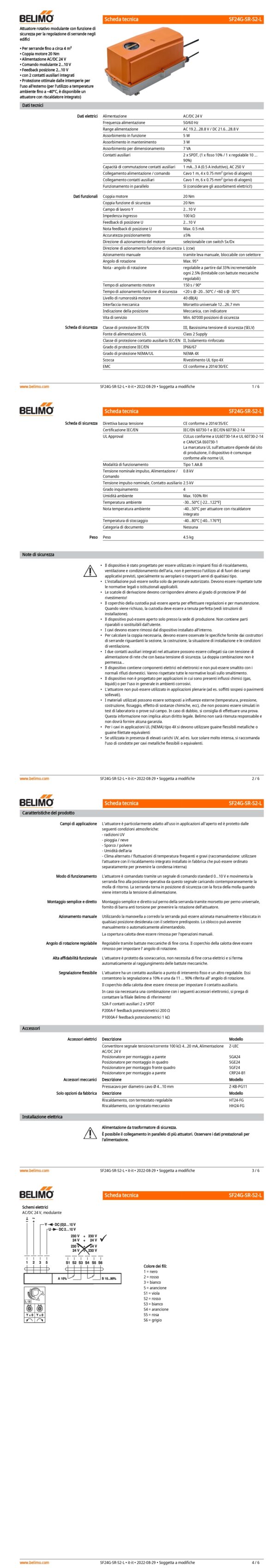 SF24G-SR-S2-L Attuatore rotativo con funzione di sicurezza, 20 Nm, AC/DC 24 V, 2...10 V, 150 s, 2 x SPDT, IP66/67 - immagine 2