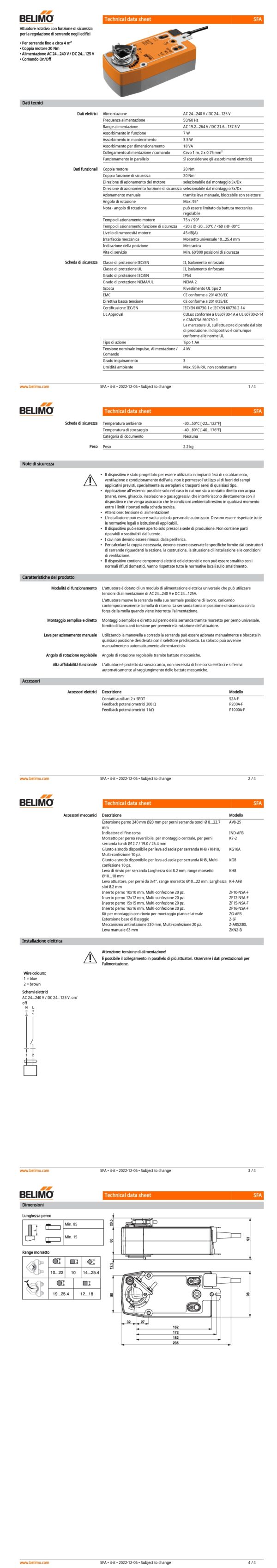 SFA Attuatore rotativo con funzione di sicurezza, 20 Nm, AC 24...240 V / DC 24...125 V, On/Off, 75 s, IP54 - immagine 2