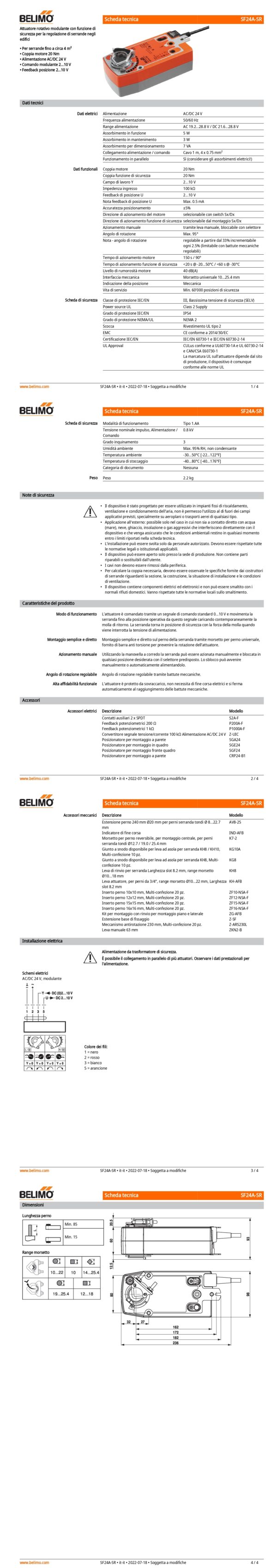 SF24A-SR Attuatore rotativo con funzione di sicurezza, 20 Nm, AC/DC 24 V, 2...10 V, 150 s, IP54 - immagine 2