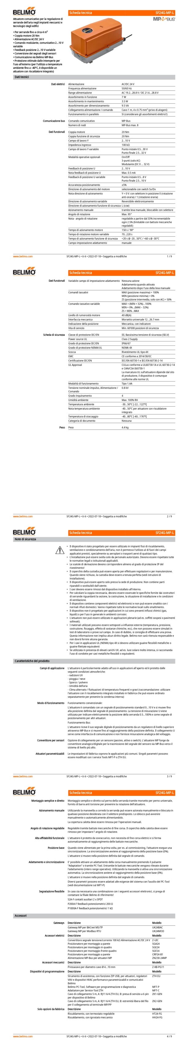SF24G-MP-L Attuatore rotativo con funzione di sicurezza, 20 Nm, AC/DC 24 V, MP-Bus, 150 s (70...220 s), IP66/67 - immagine 2