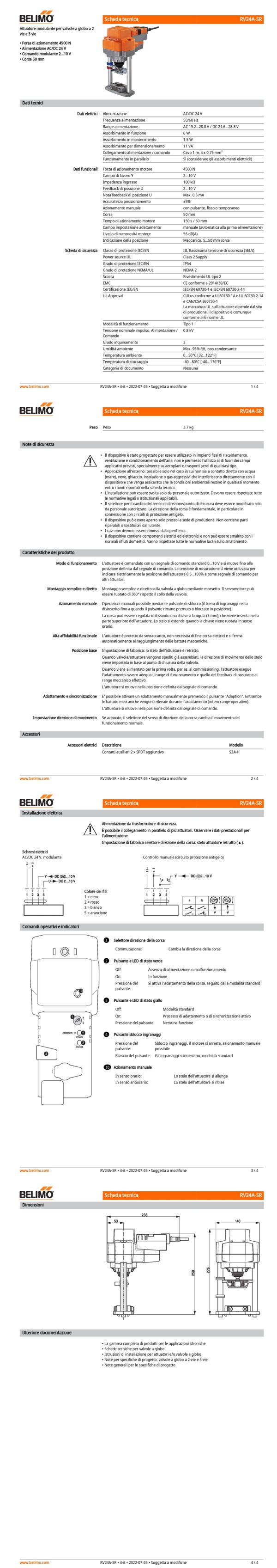 RV24A-SR Attuatore per valvole a globo, 4500 N, AC/DC 24 V, 2...10 V, 150 s, Corsa 50 mm, IP54 - immagine 2