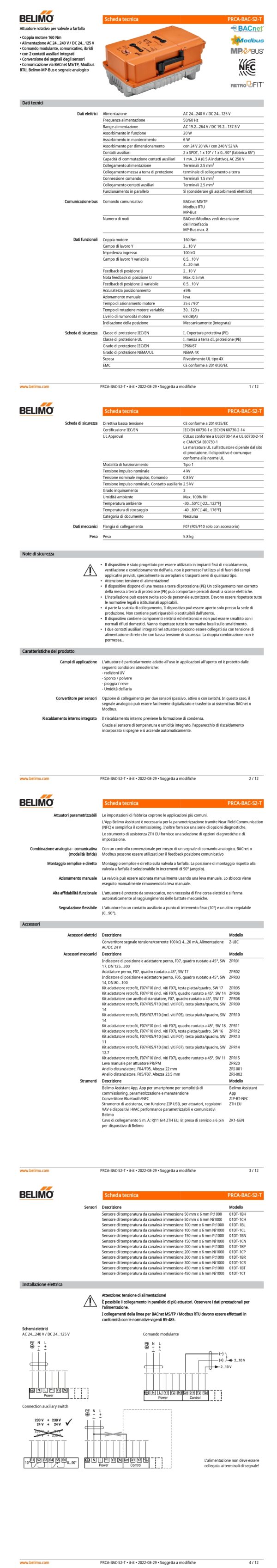 PRCA-BAC-S2-T Attuatore rotativo, 160 Nm, AC 24...240 V / DC 24...125 V, BACnet MS/TP, Modbus RTU, MP-Bus, 35 s (30...120 s), 2 x SPDT, IP66/67, F07 (F05/F10 solo con accessorio), Terminali - immagine 2