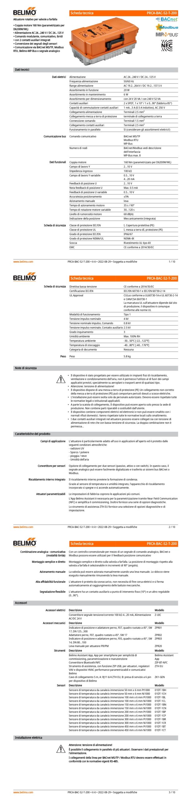 PRCA-BAC-S2-T-200 Attuatore rotativo, 160 Nm (parametrizzato per D6200W/WL), AC 24...240 V / DC 24...125 V, BACnet MS/TP, Modbus RTU, MP-Bus, 35 s (30...120 s), 2 x SPDT, IP66/67, Terminali - immagine 2