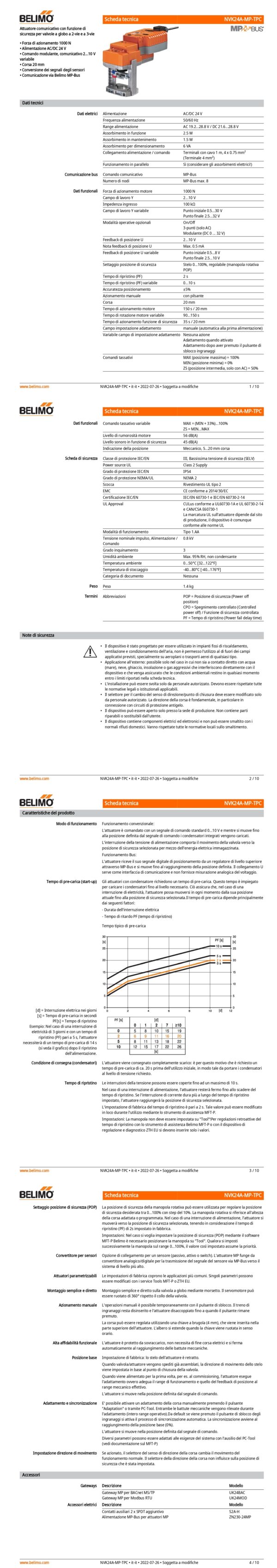 NVK24A-MP-TPC Attuatore per valvole a globo, funzione di sicurezza NC / NO, 1000 N, AC/DC 24 V, MP-Bus, 150 s (90...150 s), Corsa 20 mm, IP54, Terminali con cavo - immagine 2