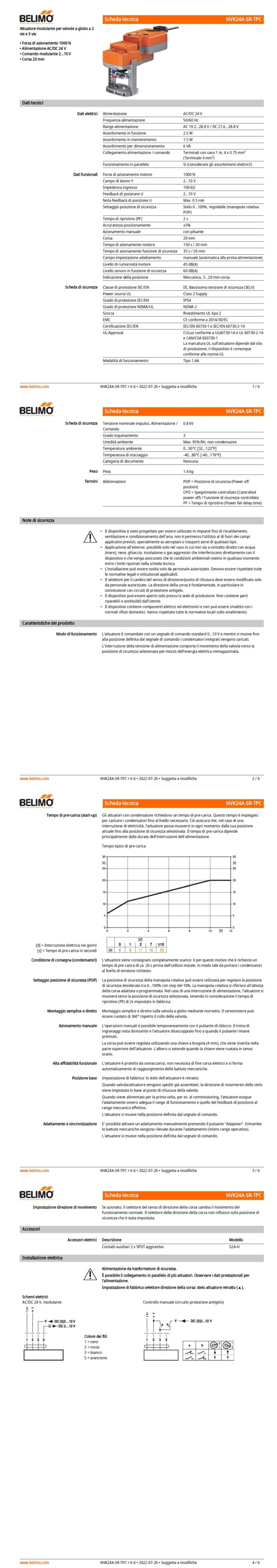 NVK24A-SR-TPC Attuatore per valvole a globo, funzione di sicurezza NC / NO, 1000 N, AC/DC 24 V, 2...10 V, 150 s, Corsa 20 mm, IP54, Terminali con cavo - immagine 2