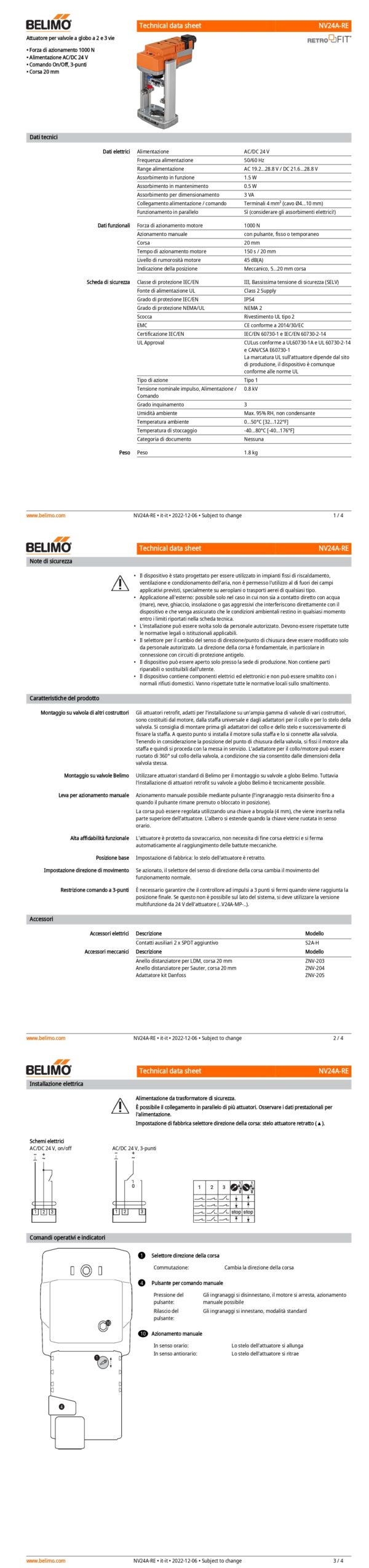 NV24A-RE Attuatore per valvole a globo (Retrofit), 1000 N, AC/DC 24 V, On/Off, 3-punti, 150 s, Corsa 20 mm, IP54, Terminali - immagine 2