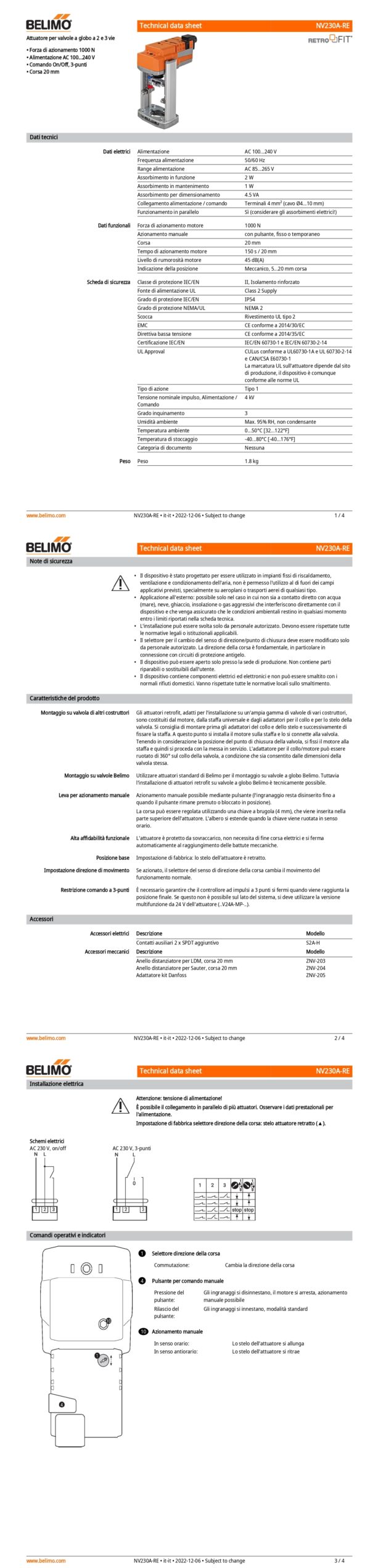 NV230A-RE Attuatore per valvole a globo (Retrofit), 1000 N, AC 100...240 V, On/Off, 3-punti, 150 s, Corsa 20 mm, IP54, Terminali - immagine 2