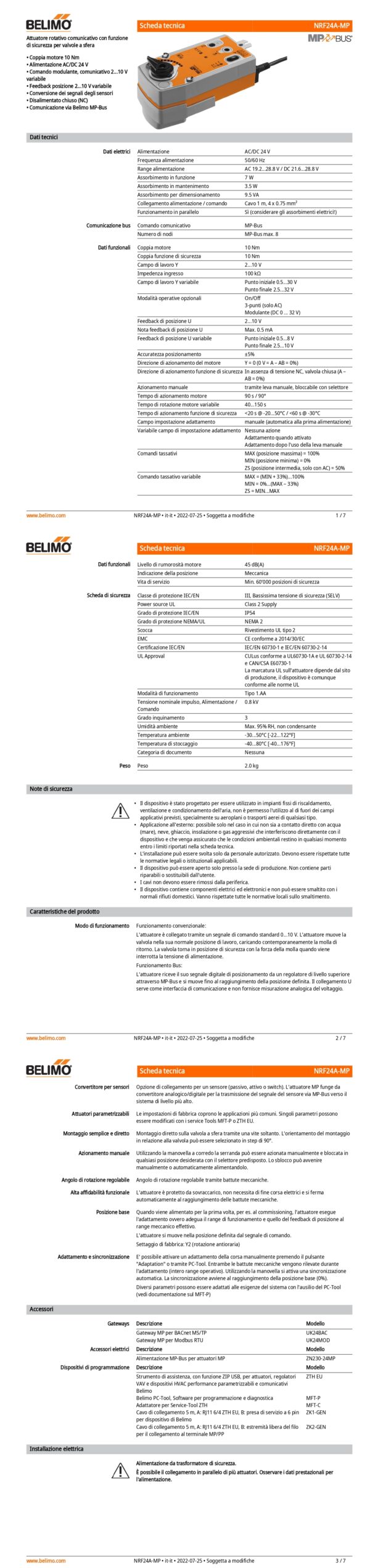 NRF24A-MP Attuatore rotativo con funzione di sicurezza NC, 10 Nm, AC/DC 24 V, MP-Bus, 90 s (40...150 s), IP54 - immagine 2