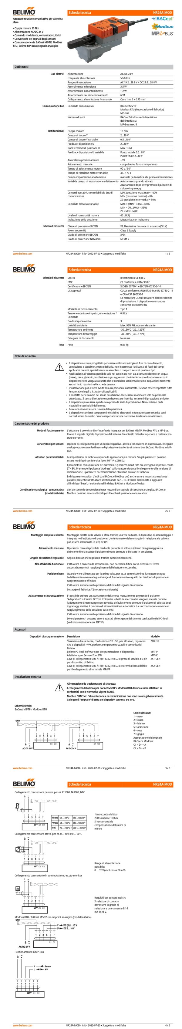 NR24A-MOD Attuatore rotativo, 10 Nm, AC/DC 24 V, BACnet MS/TP, Modbus RTU, MP-Bus, 90 s (45...170 s), IP54 - immagine 2