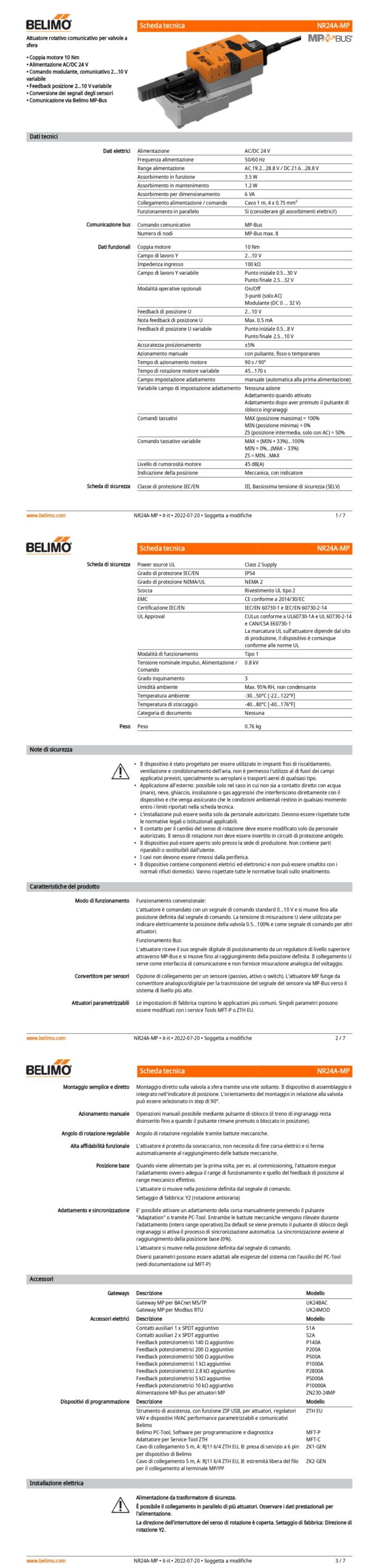 NR24A-MP Attuatore rotativo, 10 Nm, AC/DC 24 V, MP-Bus, 90 s (45...170 s), IP54 - immagine 2