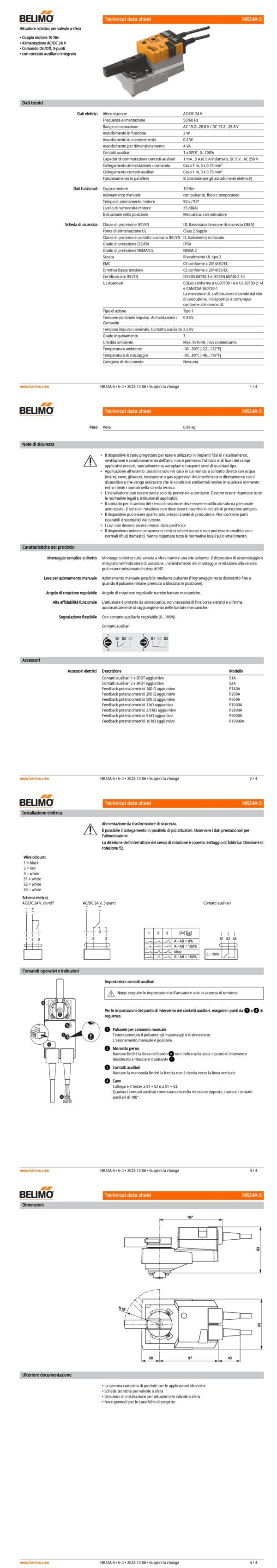 NR24A-S Attuatore rotativo, 10 Nm, AC/DC 24 V, On/Off, 3-punti, 90 s, 1 x SPDT, IP54 - immagine 2