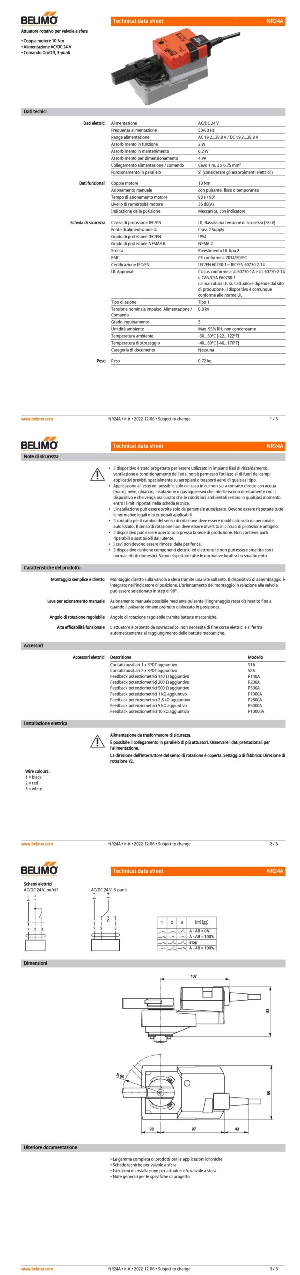NR24A Attuatore rotativo, 10 Nm, AC/DC 24 V, On/Off, 3-punti, 90 s, IP54 - immagine 2