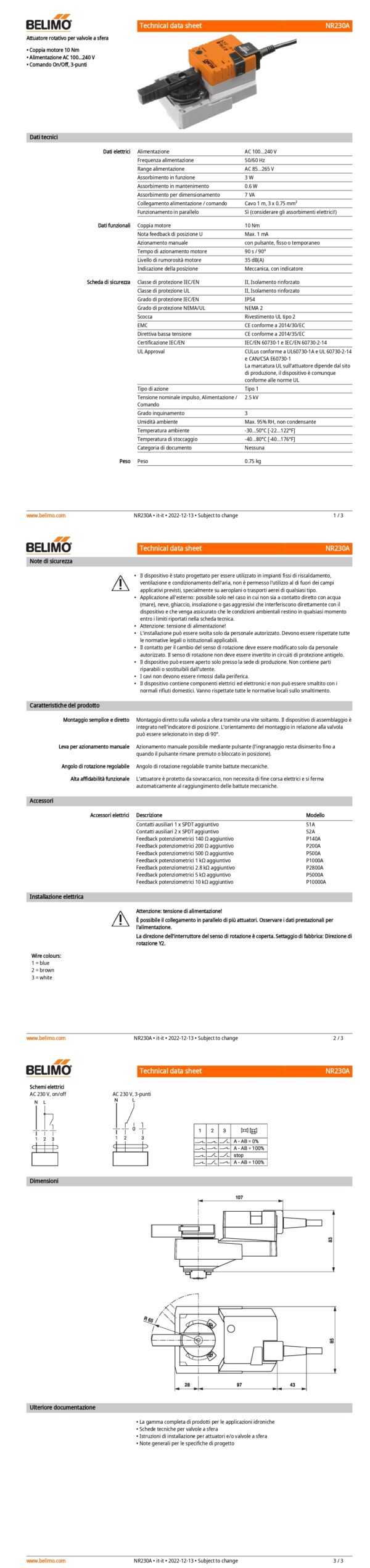 NR230A Attuatore rotativo, 10 Nm, AC 100...240 V, On/Off, 3-punti, 90 s, IP54 - immagine 2