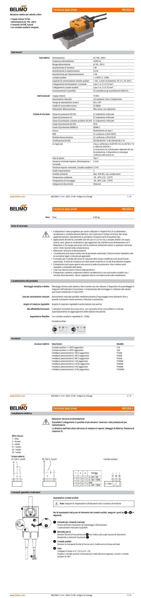 NR230A-S Attuatore rotativo, 10 Nm, AC 100...240 V, On/Off, 3-punti, 90 s, 1 x SPDT, IP54 - immagine 2