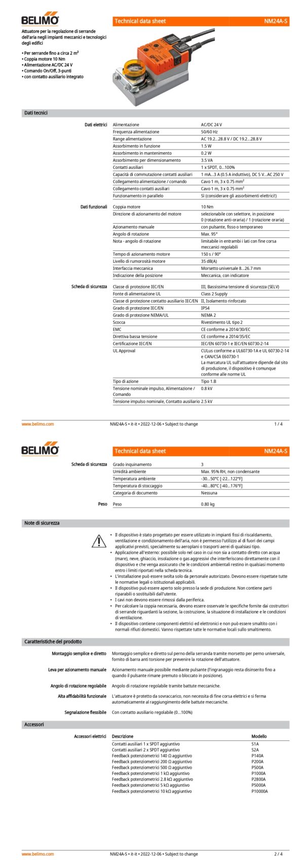 NM24A-S Attuatore rotativo, 10 Nm, AC/DC 24 V, On/Off, 3-punti, 150 s, 1 x SPDT, IP54 - immagine 2