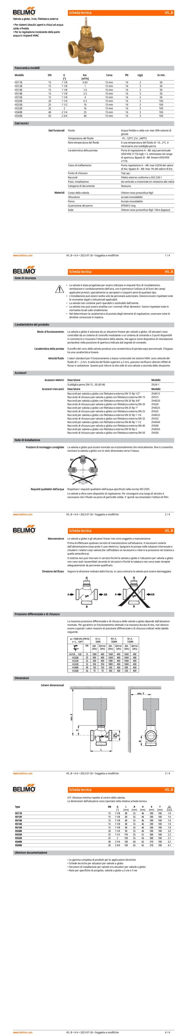 H550B Valvola a globo, 3-vie, DN 50, Filettatura esterna, G 2 3/4", PN 16, ps 1600 kPa, kvs 40 m³/h, Temperatura del fluido -10...120°C - immagine 2