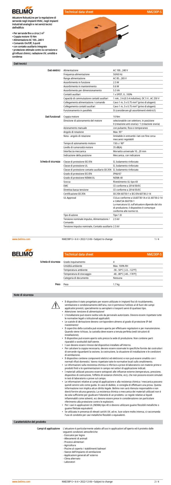 NM230P-S Attuatore rotativo (RobustLine), 10 Nm, AC 100...240 V, On/Off, 3-punti, 150 s, 1 x SPDT, IP66/67 - immagine 2