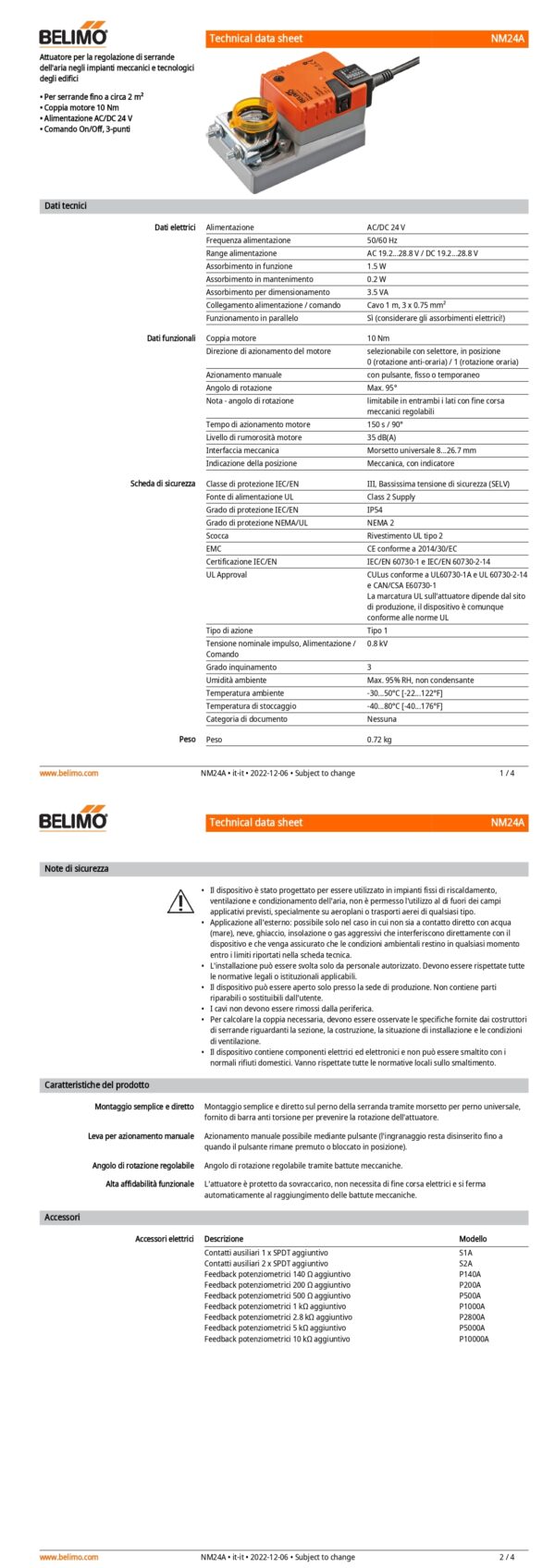NM24A Attuatore rotativo, 10 Nm, AC/DC 24 V, On/Off, 3-punti, 150 s, IP54 - immagine 2